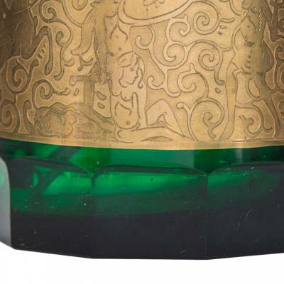 Vintage Green Glass and Gilt Metal Perfume Bottle