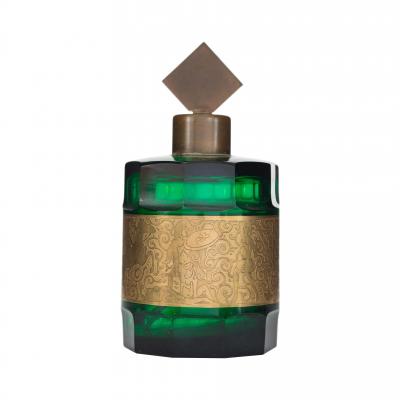 Vintage Green Glass and Gilt Metal Perfume Bottle