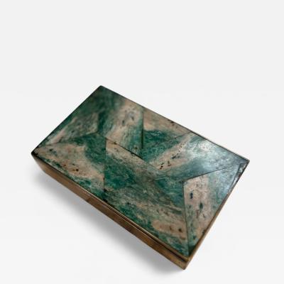 Vintage Green Stone and Brass Inlay Box