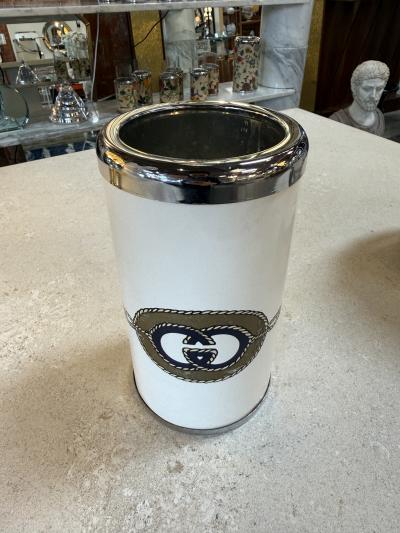 Vintage Gucci Ice Bucket and Glass Set With Logo Italy 1970