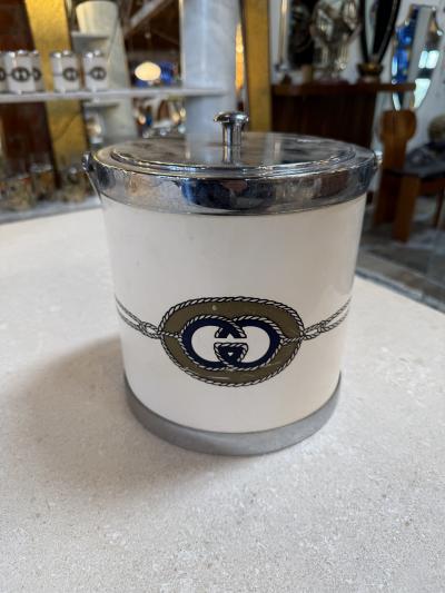 Vintage Gucci Ice Bucket and Glass Set With Logo Italy 1970