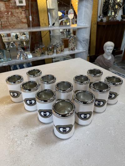 Vintage Gucci Ice Bucket and Glass Set With Logo Italy 1970