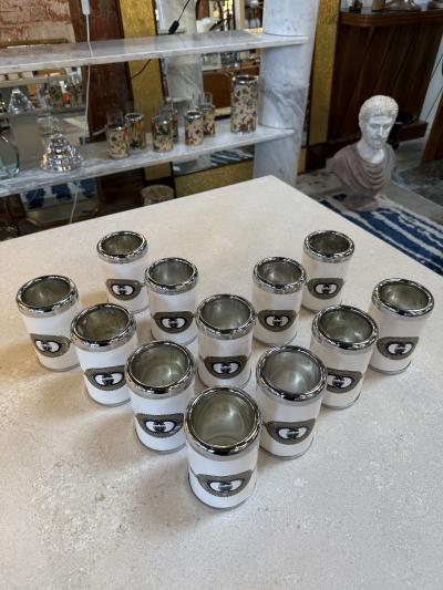 Vintage Gucci Ice Bucket and Glass Set With Logo Italy 1970