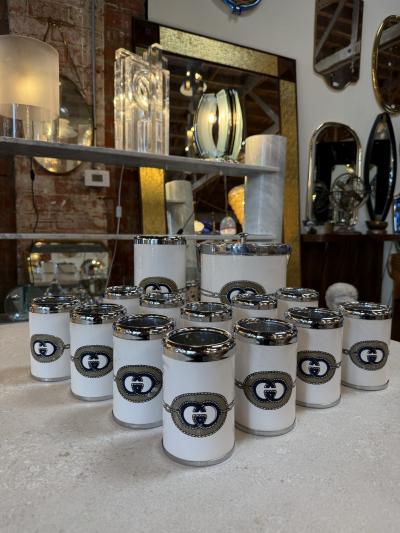 Vintage Gucci Ice Bucket and Glass Set With Logo Italy 1970