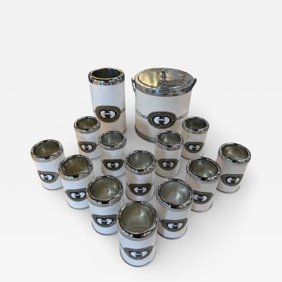 Vintage Gucci Ice Bucket and Glass Set With Logo Italy 1970