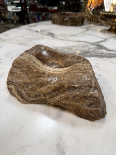 Vintage Hand Carved Brown Marble Ashtray Natural Raw Edge Stone