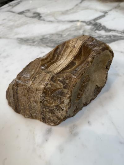 Vintage Hand Carved Brown Marble Ashtray Natural Raw Edge Stone