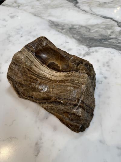 Vintage Hand Carved Brown Marble Ashtray Natural Raw Edge Stone