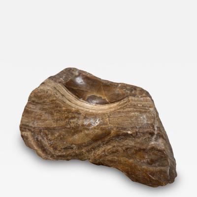 Vintage Hand Carved Brown Marble Ashtray Natural Raw Edge Stone
