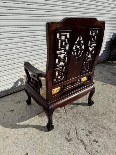 Vintage Hand Carved Chinese Chippendale Solid Rosewood Lounge Chair