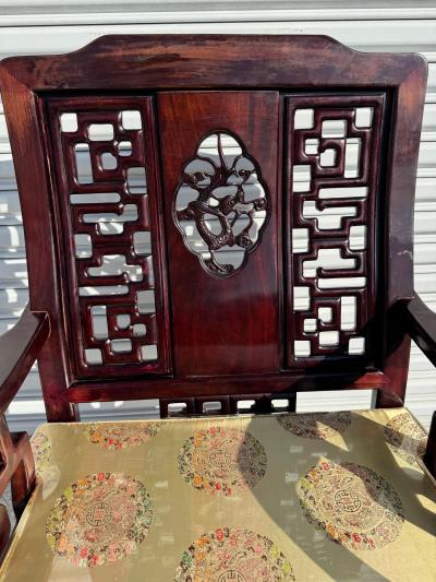 Vintage Hand Carved Chinese Chippendale Solid Rosewood Lounge Chair