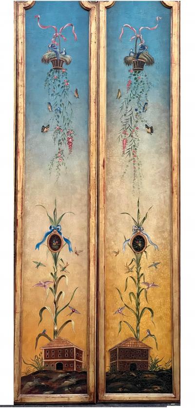 Vintage Hand Painted Scenic Diptych Oil Painting Panels a Pair