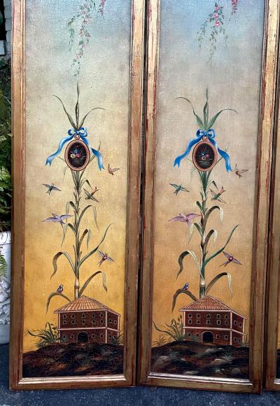 Vintage Hand Painted Scenic Diptych Oil Painting Panels a Pair