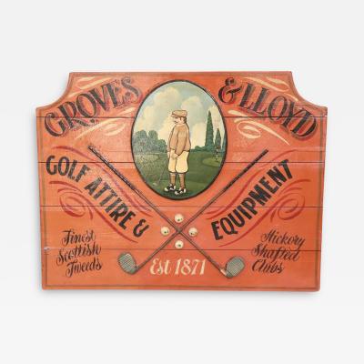 Vintage Hand Painted on Wood Advertising Sign for Golf Equipments 1920s