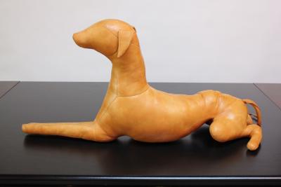 Vintage Hand Stitched Leather Dog Sculpture
