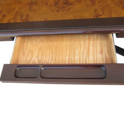 Vintage Helikon Burled Top Desk Table on a Bronze Base