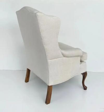 Vintage High back Upholstered Wingback Chairs with Walnut Feet Loose Cushions