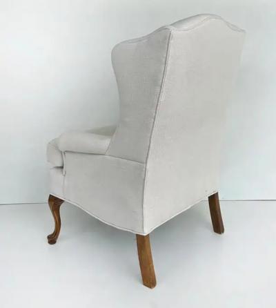 Vintage High back Upholstered Wingback Chairs with Walnut Feet Loose Cushions