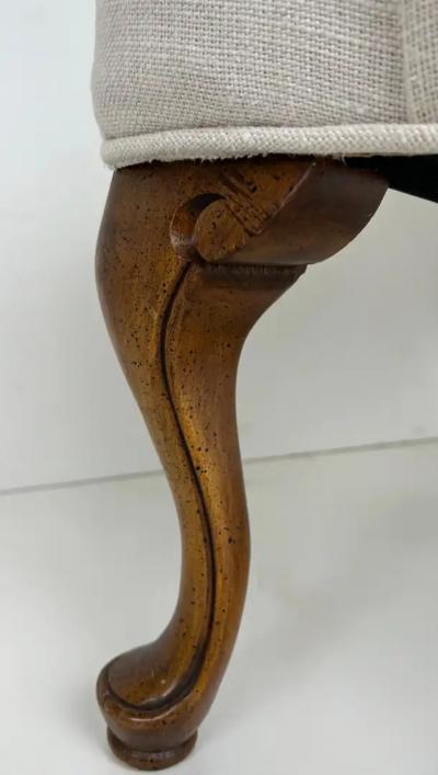 Vintage High back Upholstered Wingback Chairs with Walnut Feet Loose Cushions