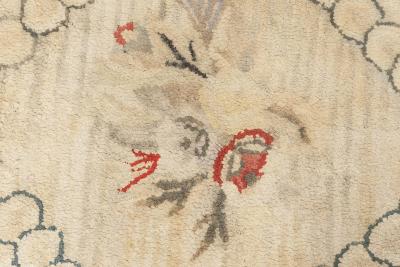 Vintage Hooked Floral Carmine and Beige Handmade Wool Rug