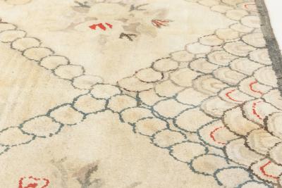 Vintage Hooked Floral Carmine and Beige Handmade Wool Rug