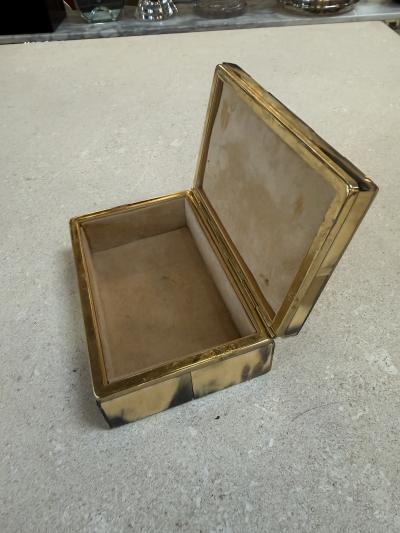 Vintage Horn Veneer Jewelry Box with Brass Trim