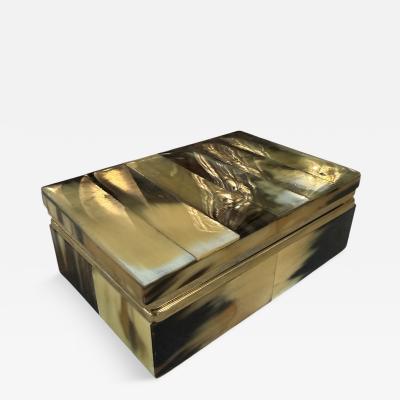 Vintage Horn Veneer Jewelry Box with Brass Trim