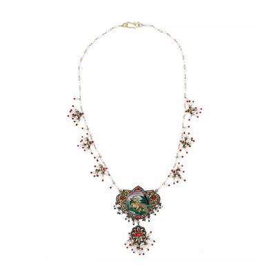 Vintage Indian Gold Enamel Jaipur Necklace With Pearl Beads