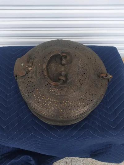 Vintage Indian Pan Daen Pierced Round Copper Tinned Box