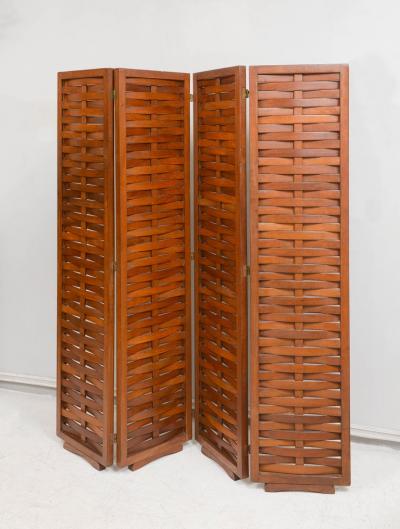 Vintage Interwoven Mahogany Four Panel Screen