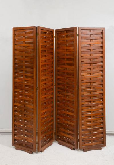 Vintage Interwoven Mahogany Four Panel Screen