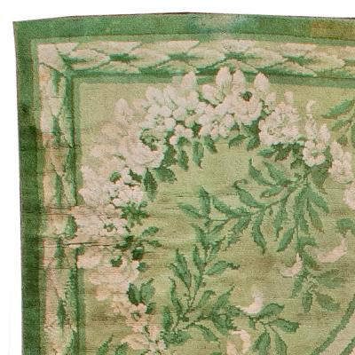 Vintage Irish Donegal Botanic Beige Green Handmade Wool Rug