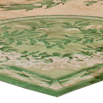 Vintage Irish Donegal Botanic Beige Green Handmade Wool Rug