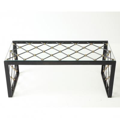 Vintage Iron Glass Coffee Table in the Manner of Jean Roy re