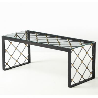 Vintage Iron Glass Coffee Table in the Manner of Jean Roy re