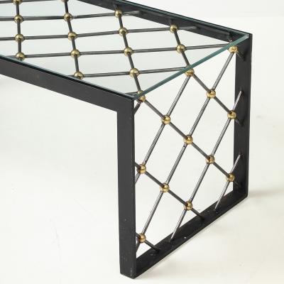 Vintage Iron Glass Coffee Table in the Manner of Jean Roy re