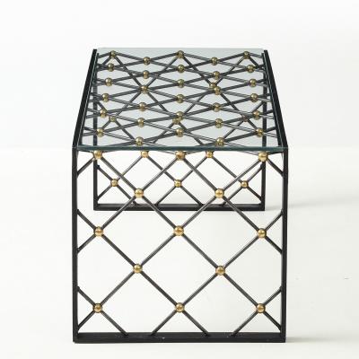 Vintage Iron Glass Coffee Table in the Manner of Jean Roy re