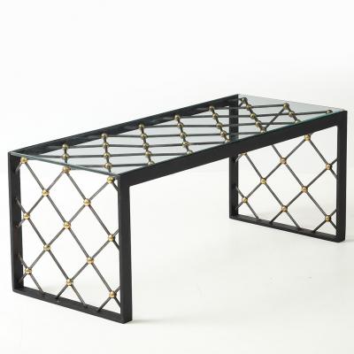 Vintage Iron Glass Coffee Table in the Manner of Jean Roy re