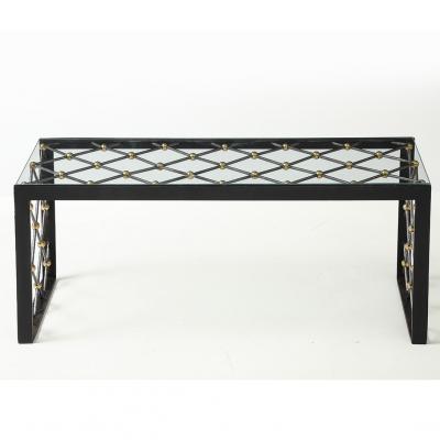 Vintage Iron Glass Coffee Table in the Manner of Jean Roy re