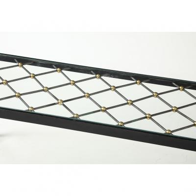 Vintage Iron Glass Coffee Table in the Manner of Jean Roy re