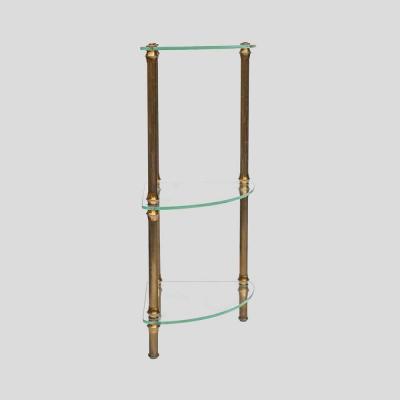 Vintage Italian 3 tier glass and brass quarter shape side table