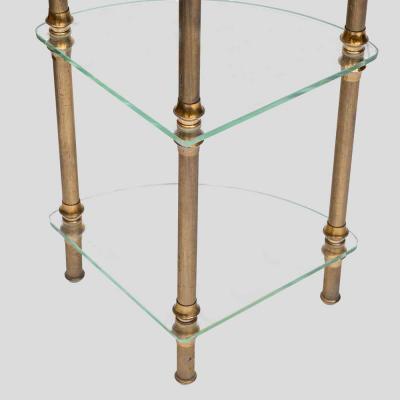 Vintage Italian 3 tier glass and brass quarter shape side table