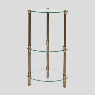 Vintage Italian 3 tier glass and brass quarter shape side table