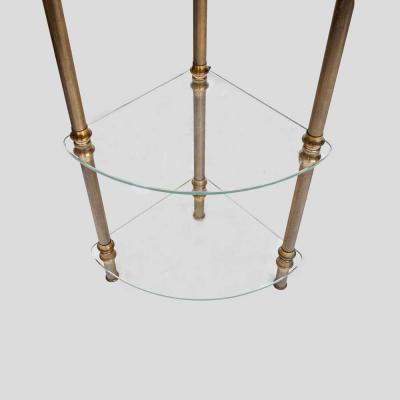 Vintage Italian 3 tier glass and brass quarter shape side table