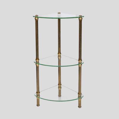 Vintage Italian 3 tier glass and brass quarter shape side table