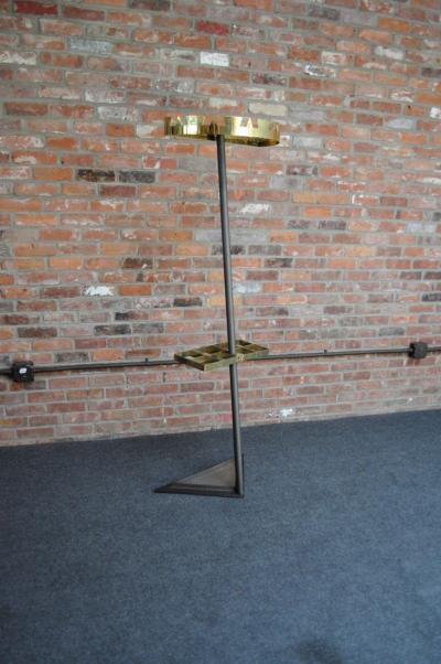 Vintage Italian Angled Coat Rack with Umbrella Stand in Painted Steel and Brass