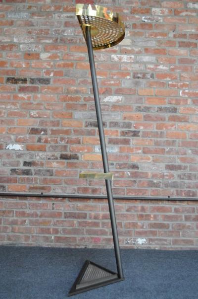 Vintage Italian Angled Coat Rack with Umbrella Stand in Painted Steel and Brass