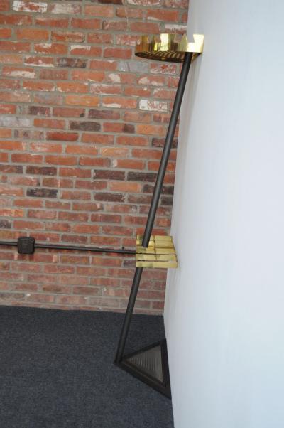 Vintage Italian Angled Coat Rack with Umbrella Stand in Painted Steel and Brass