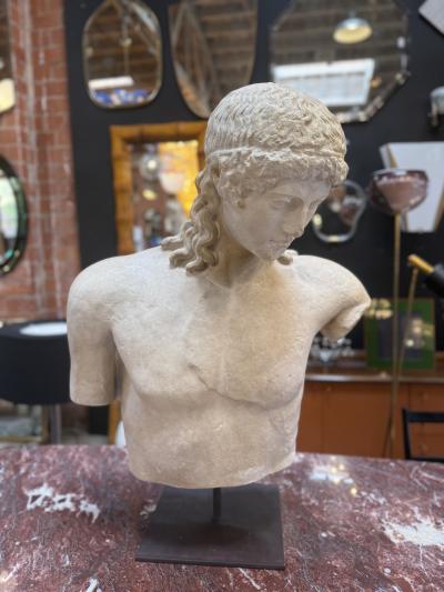 Vintage Italian Apollo Del Tevere Plaster Half Bust Sculpture 1970s