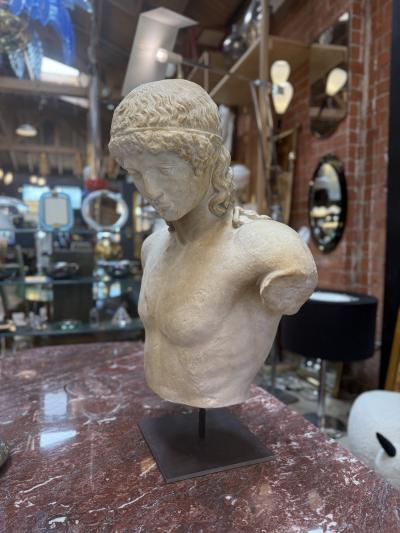Vintage Italian Apollo Del Tevere Plaster Half Bust Sculpture 1970s
